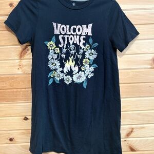 Volcom Black Tee Dress with Floral Graphic